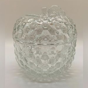 Vintage Clear Cut glass THE APPLE by Jeannette Candy Trinket Dish with lid
